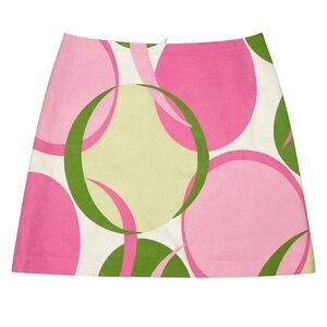 Will's River Co Retro Mod Pink Green Circle Print Y2K Preppy A-line Mini Skirt